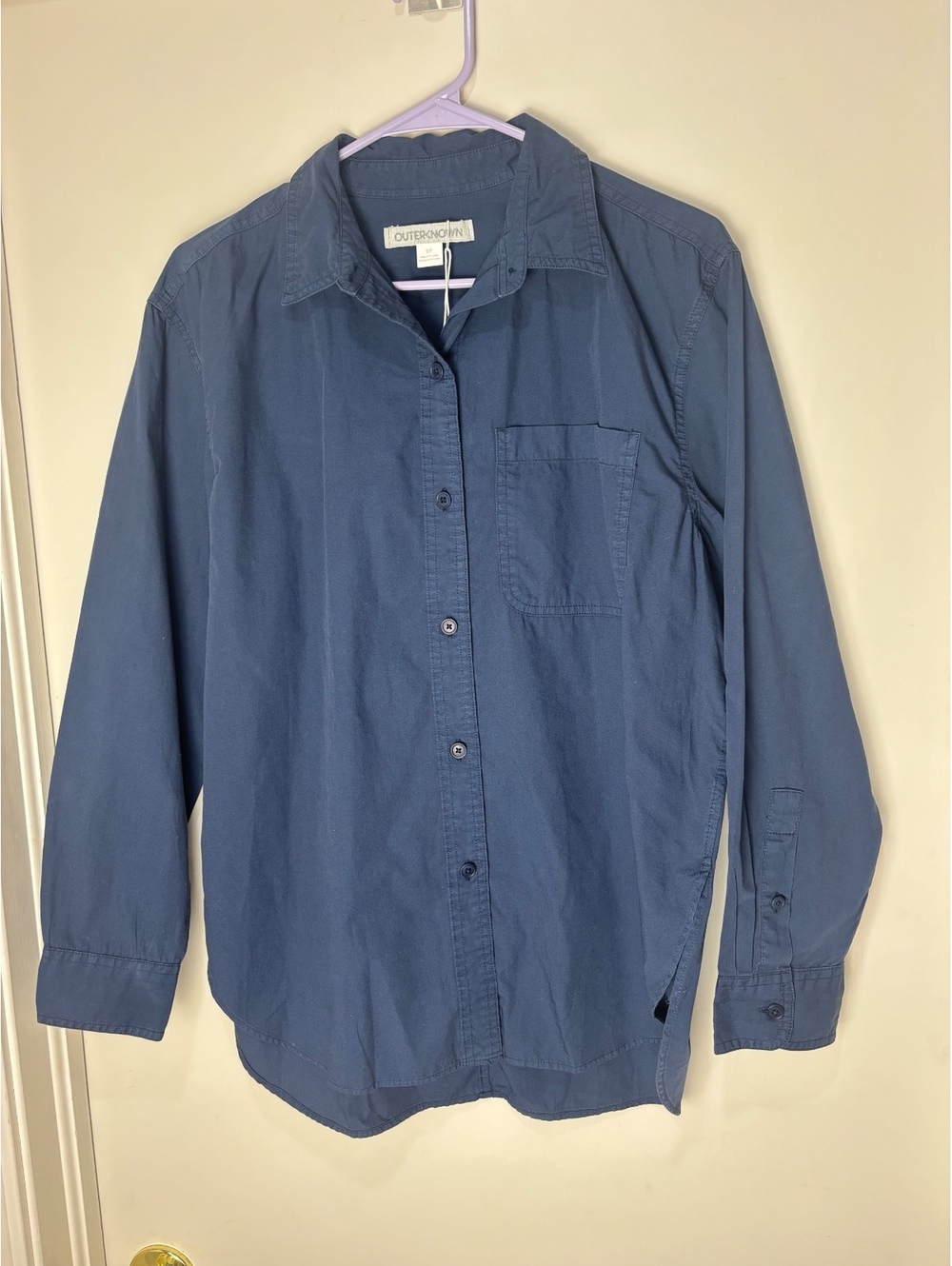Outerknown Women’s Small Organic Cotton Button Down Shirt Navy Blue NWT